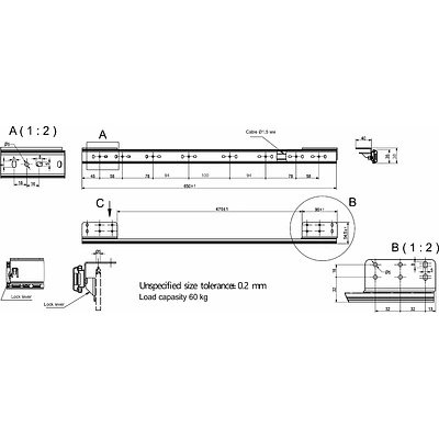 Механизм для раздвижных столов внутреннего крепления синхронный со стопором 35-650, AKS - фото 2