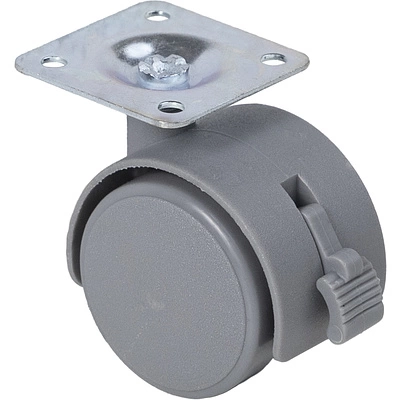 Колесо меб. пласт. d40 с площадкой с торм., серый AKS - фото 1