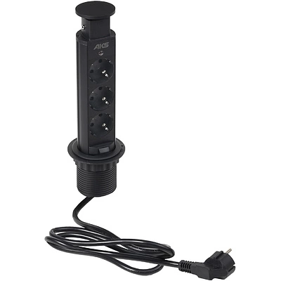 Выдвижной удлинитель Vulcan, 60 мм, 3 розетки, крышка пластик, цвет черный, AKS - фото 1