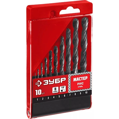 Набор сверл по металлу, цилиндрический хвостовик 1-10 мм, сталь Р4М2 МС ЗУБР - фото 1