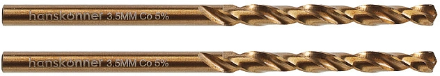 Сверло по металлу цилиндрический хвостовик 3.5х70 мм, сталь Р6М5К5 Кобальт Hanskonner (упак. = 2 шт.) - фото 3
