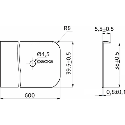 Планка торцевая к столешнице 38 R8 левая алюминий AKS - фото 2
