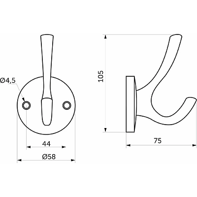 Крючок меб. двухрожковый мет. HORN черный AKS - фото 2