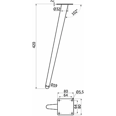 Опора меб. конусная h420 наклонная, браш.золото AKS - фото 2