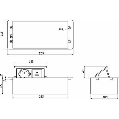 Выдвижной удлинитель Nova 5, 1 розетка, USB A + C, беспроводная зарядка, алюминий, AKS - фото 2