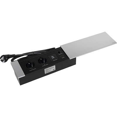 Выдвижной удлинитель Hollander, 2 розетки, 2xUSB, HDMI, LAN, шлиф. сталь, AKS - фото 3