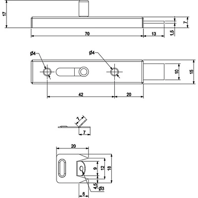 Задвижка мебельная (шпингалет) никель, AKS - фото 2