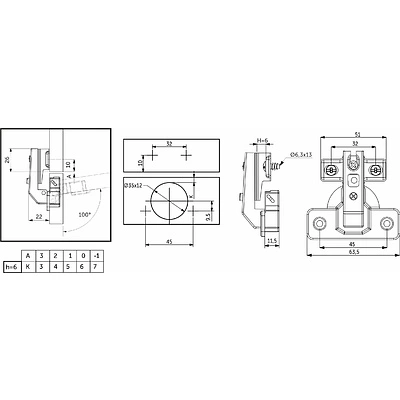 Петля под фальшпанель 90° с пружиной 45мм h6 slide-on AKS (еврошурупы) короткое плечо - фото 2