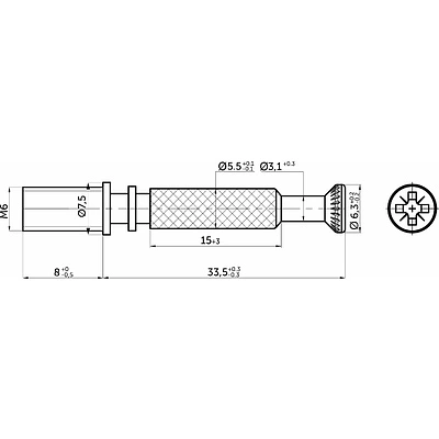 Шток эксцентрика с метрической резьбой 7*34/M6*8 цельнометаллический (уп/ 10 шт) AKS - фото 2