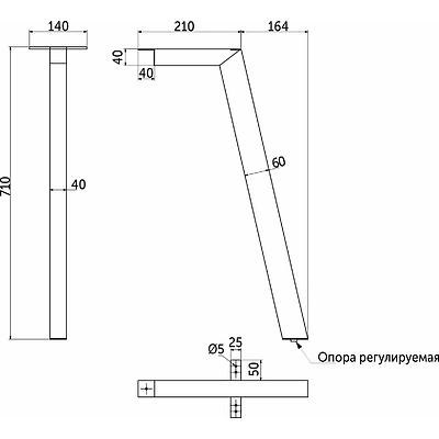 Опора меб. прямоугольная 60*40 h710 наклонная, черный AKS (1компл=4шт) - фото 2