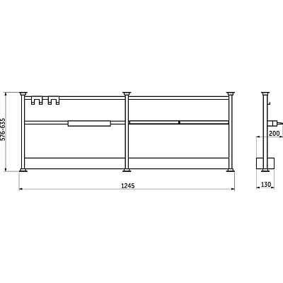 Комплект квадратного релинга h=576-635мм L1245мм двойной черный AKS - фото 2