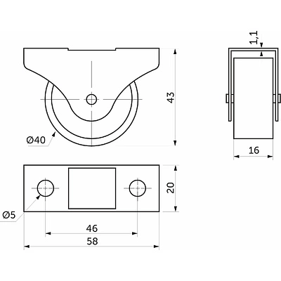 Ролик меб. c рез.ободом d40 h43 прямоходящий, серый РП - фото 2