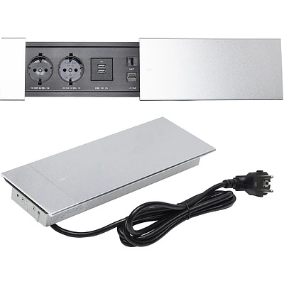 Выдвижной удлинитель Hollander, 2 розетки, 2xUSB, HDMI, LAN, алюминий, AKS - фото 1