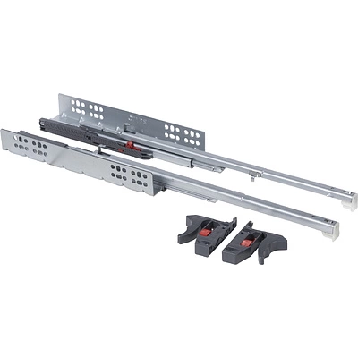 Направляющая скрытого монтажа L-350 с доводчиком ДСП до19mm с замками AKS QType полное выдвижение - фото 1