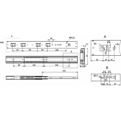 Направляющая шариковая L-450 h=45 AKS PLUS SOFT CLOSE - фото 2