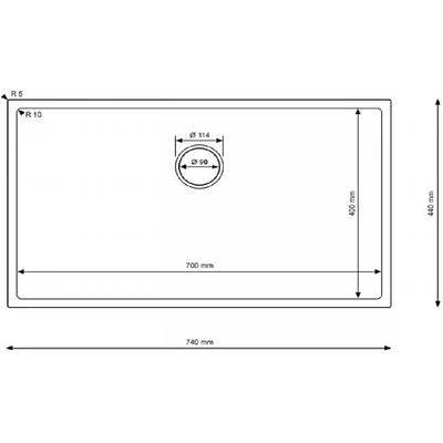 Мойка н/сталь, прямоугольная одночашевая, 740*440 мм., мат графит, PVD, врезн на/под столешницу, РП (3,0 мм.) - фото 2