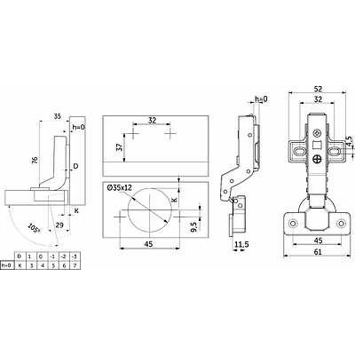 Петля внутренняя с доводчиком 45мм h0 clip-on PRIME by AKS (саморезы, заглушки) (упак. = 2 шт.) - фото 2
