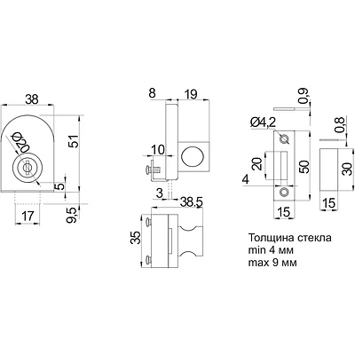 Замок для стеклянной распашной двери механический 408 хром AKS - фото 2