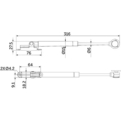 Подъемник газовый верхний 80N с доводчиком и фиксацией в положении серый AKS - фото 2
