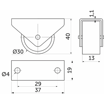 Ролик меб. d30 h40 прямоходящий, черный AKS - фото 2