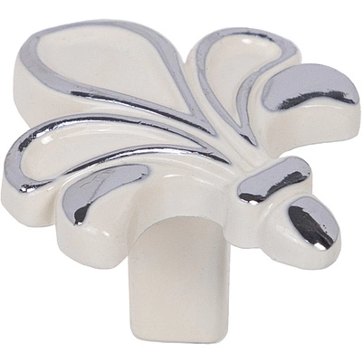 Ручка меб. кнопка мет. MILK серебро белый, AKS - фото 1