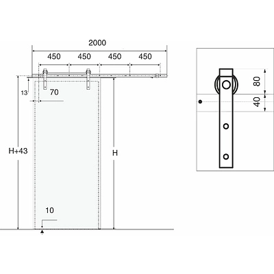Комплект LOFT CLASSIC для 1 раздвижной двери AKS 120 кг (с направляющей L-2000 мм) - фото 2