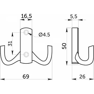 Крючок меб. двухрожковый мет. WP13 белый матовый GRIDLI - фото 2
