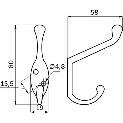 Крючок меб. двухрожковый мет. VIOL черный AKS - фото 2