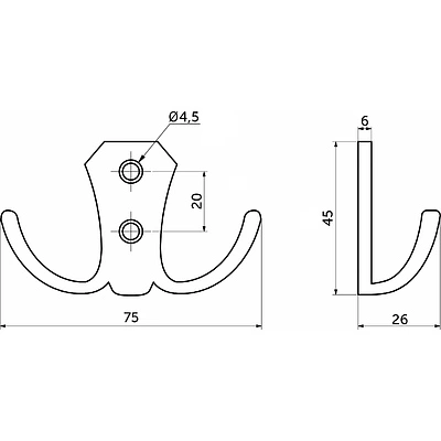 Крючок меб. двухрожковый мет. WP89 старое золото GRIDLI - фото 2