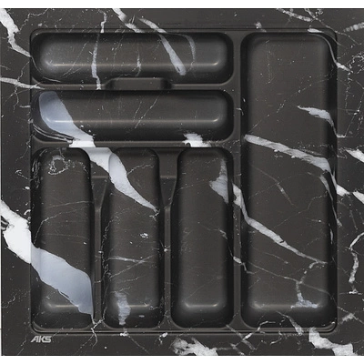 Лоток для столовых приборов 500 MARBLE 435*430, черно-серый мрамор AKS - фото 1