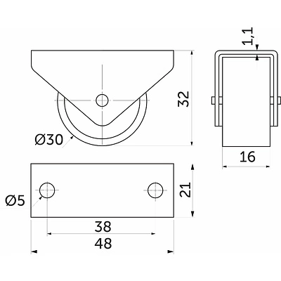 Ролик меб. d30 h32 прямоходящий, черный AKS - фото 2