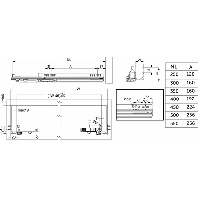 Направляющая скрытого монтажа L-450 push to open ДСП16-18mm с замками компл. левая+правая AKS QType полное выдвижение - фото 2