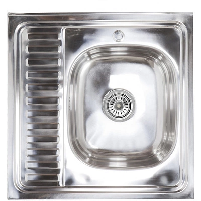 Мойка н/сталь, квадратная одночашевая, 600*600мм, полир хром, мойка справа, накладная, AKS (0,6мм) - фото 1