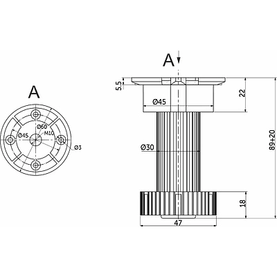 Опора кухонная пласт. h100 трехсоставная под короткий саморез, черный (1 упак. = 250 шт.) РБ - фото 2
