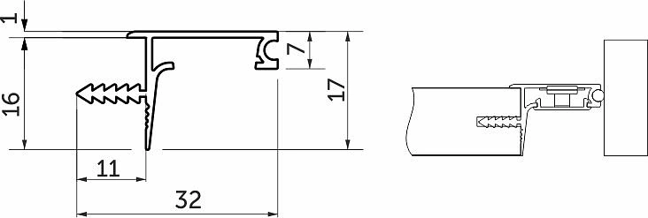 Профиль алюминиевый врезной/торцевой CAPELLA-3216A, с экраном, цвет алюминий, 2м (для 16 ДСП), AKS - фото 2