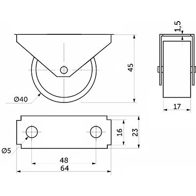 Ролик меб. c рез.ободом d40 h45 прямоходящий, серый РФ - фото 2