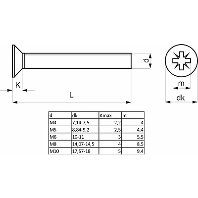 Винт потай М6*30, крестообразный шлиц DIN 965, полн. резьба (уп/0,2 тыс.шт) - фото 2