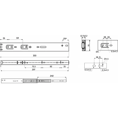 Направляющая шариковая L-300 h=35 AKS SOFT CLOSE A - фото 2