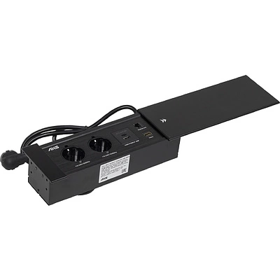 Выдвижной удлинитель Hollander, 2 розетки, 2xUSB, HDMI, LAN, черный AKS - фото 3