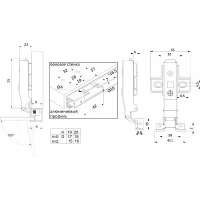 Петля д/алюм.рамки Z-1 накладная без пружины h2 clip-on PRIME by AKS черная (саморезы, заглушки) (упак. = 2 шт.) - фото 2
