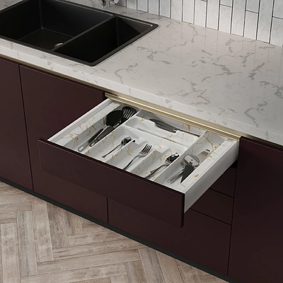 Лоток для столовых приборов 600 MARBLE 540*485, бело-золотой мрамор AKS - фото 4