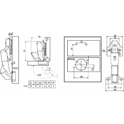 Петля 165° накладная с доводчиком 48мм h2 clip-on PRIME by AKS 3D черный никель (саморезы, заглушки) 0-е вхождение (упак. = 2 шт.) - фото 2