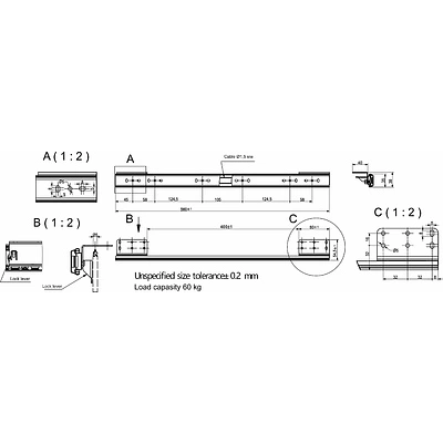 Механизм для раздвижных столов внутреннего крепления синхронный со стопором 35-560, AKS - фото 2