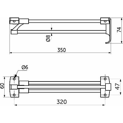 Выдвижная вешалка L-350 усиленная с ручкой (полая трубка), хром/черный REJS - фото 2