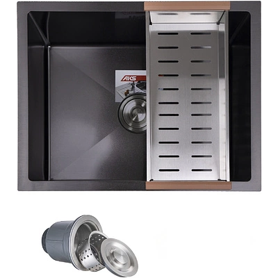 Мойка н/сталь, прямоугольная одночашевая, 570*460мм, черный, универсальная, AKS (3,2мм) - фото 1