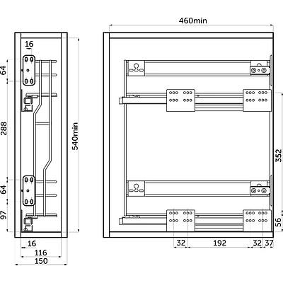 Выдвижная корзина-карго 150 VARIANT MULTI крепл.боковое/универс. б/н, хром REJS - фото 2