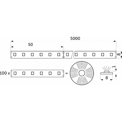 Лента светодиодная - 9,6W/m, 24V, 8мм, 2835, 120 д/м, IP20, теплый белый (3000K) - 5м, AKS - фото 2