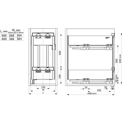 Выдвижная корзина-карго 300 ICON крепл.нижнее, графит PRIME by AKS - фото 2