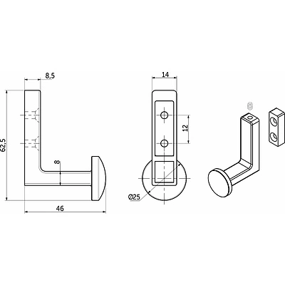 Крючок меб. однорожковый мет. KING графит AKS - фото 2