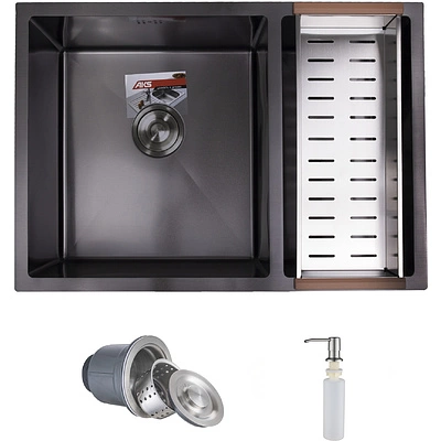 Мойка н/сталь, прямоугольная двухчашевая, 750*510мм, черный, универсальная, AKS (3,2мм) - фото 3